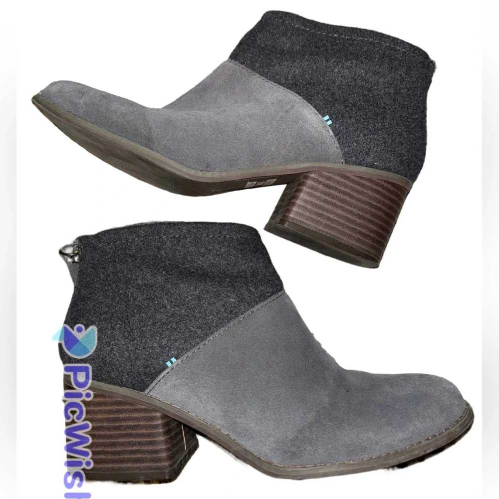 Toms Lacy Grey Suede Wool Booties 8